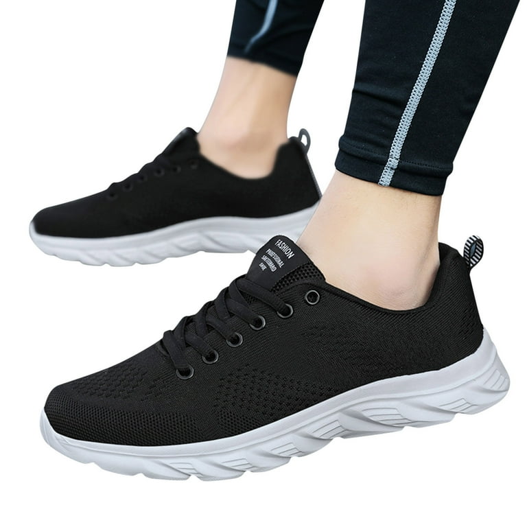 PEASKJP Mens Dress Shoes Men Breathable Flat Bottom Comfortable Non Slip  Sneaker Flats Fashion Sneakers Black 45