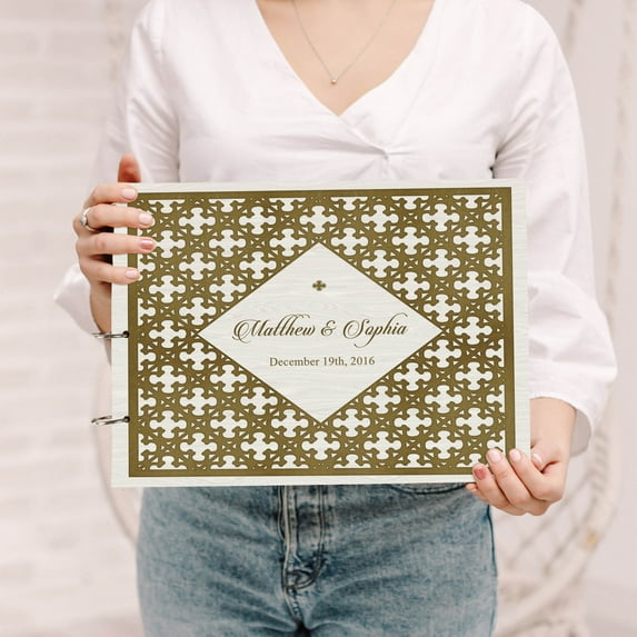 Darling Souvenir Personalized Engraved Laser Cut Wedding Guest Book Wooden Cover Sign-in Book Registry Guestbook Scrapbook-06
