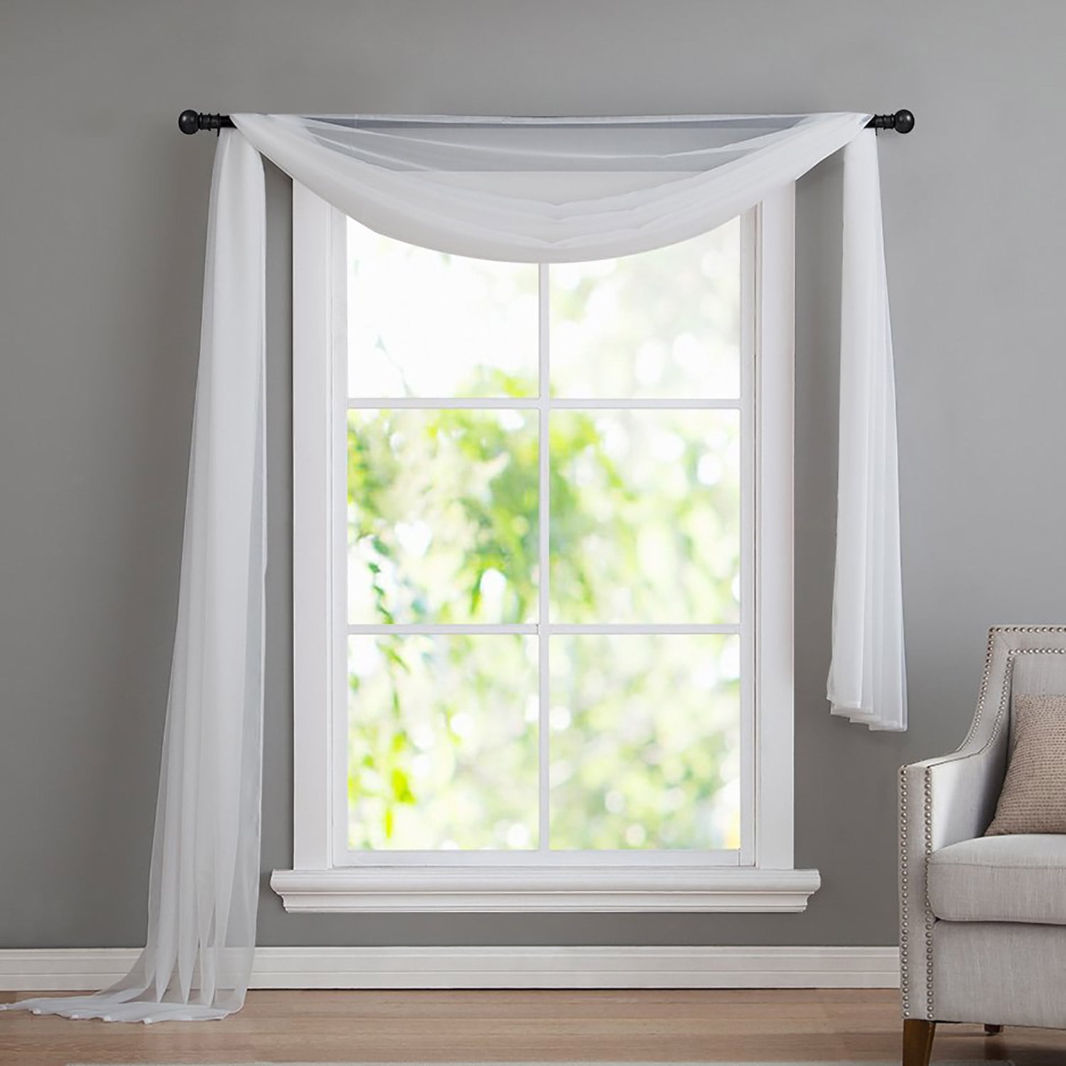 Infinity Decorative Sheer Voile Window Scarf, White, 54x216 Inches