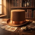 thumbnail image 4 of Roll Brims Tall Top Hat for Adult Bowlers Hat Magicians Hat Halloween Party Hat Cosplay Costume Stage Show Headwear Brown, 4 of 7