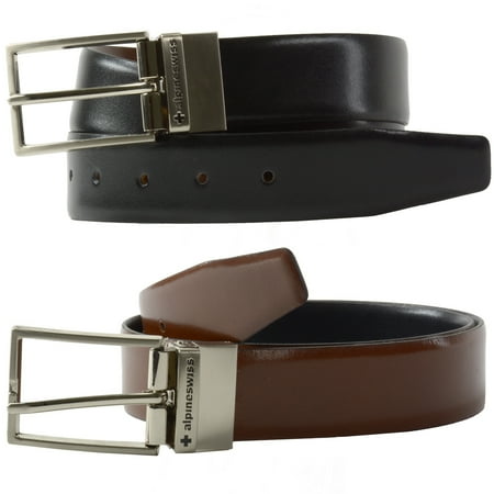 Pony Leather Belt - Alpine Swiss Mens Dress Belt Reversible Black Brown Leather Imported from Spain