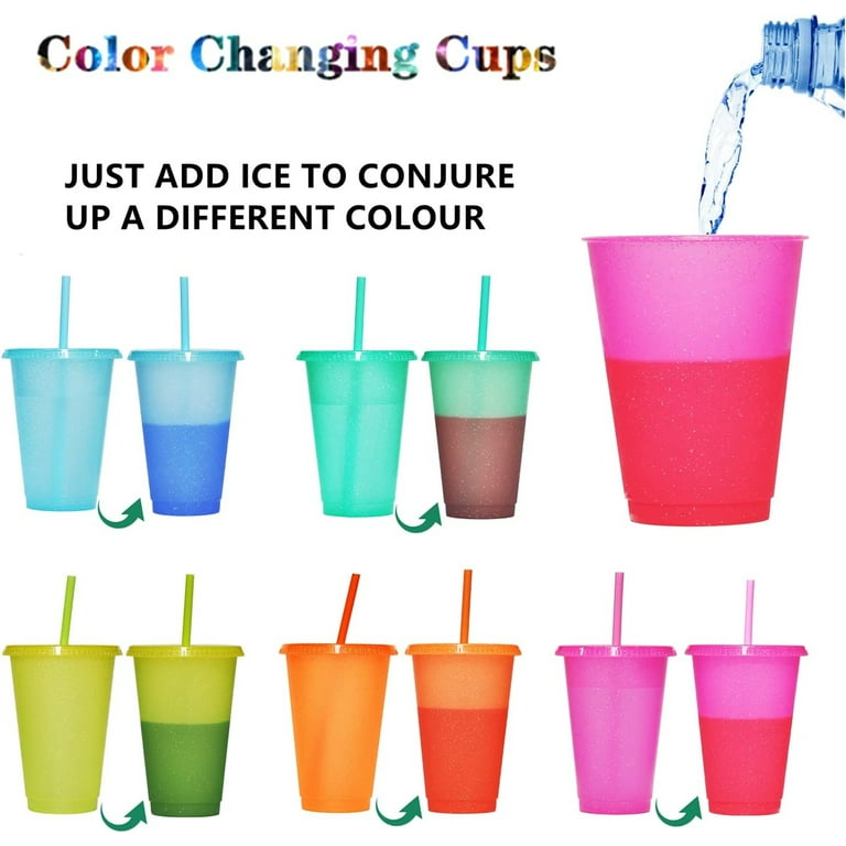 Kids Cups With Straws and Lids - 5 Kids Tumblers with Lids and Straws,  Vibrant 16oz Color Changing Cups for Kids, Kids Straw Cups No Spill,  Durable 