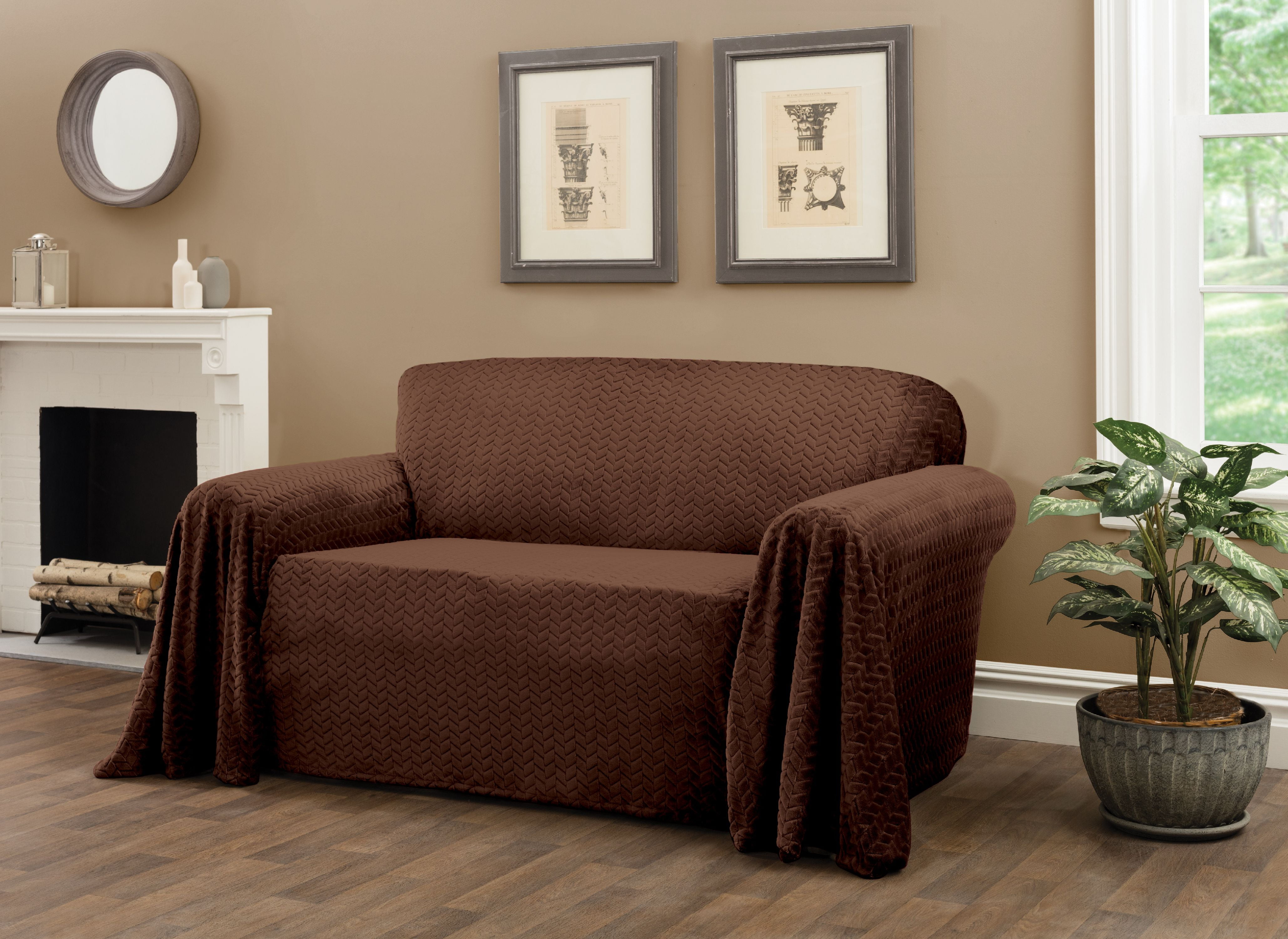 Innovative Textile Solutions 1-Piece Mason Throw Loveseat Slipcover, Chocolate