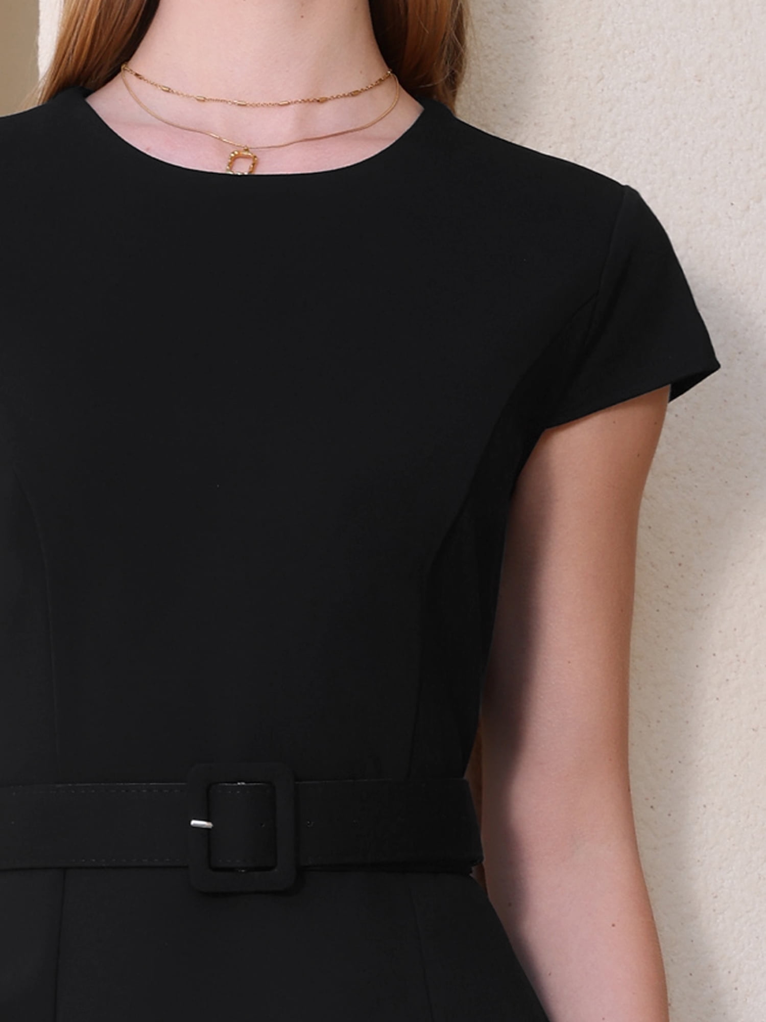DARING DIVA Knee Length Pencil Cap Sleeve Belted Sheath Dress M Black