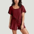 thumbnail image 2 of cfhntfmh Womens Ruffle Pajamas Set Short Sleeve Top and Ruffled Shorts with Drawstring Two Piece Matching Outfits Sleepwear, 2 of 6