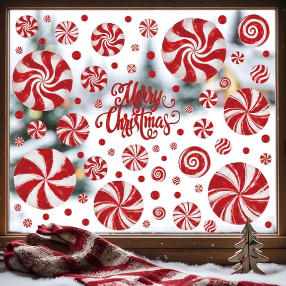 8 Sheets Christmas Candy Window Cling Set, Festive Peppermint Glass Decals for Holiday Display, Removable Static Window Art for Living Room Shop Decor