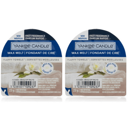 Yankee Candle FLUFFY TOWELS .8oz Fast Fragrance Single Wax Melt (Pack of 2)