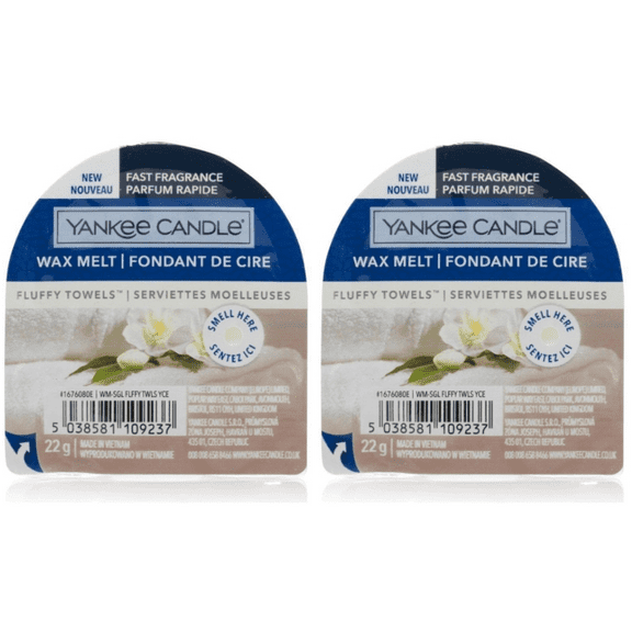 Yankee Candle FLUFFY TOWELS .8oz Fast Fragrance Single Wax Melt (Pack of 2)
