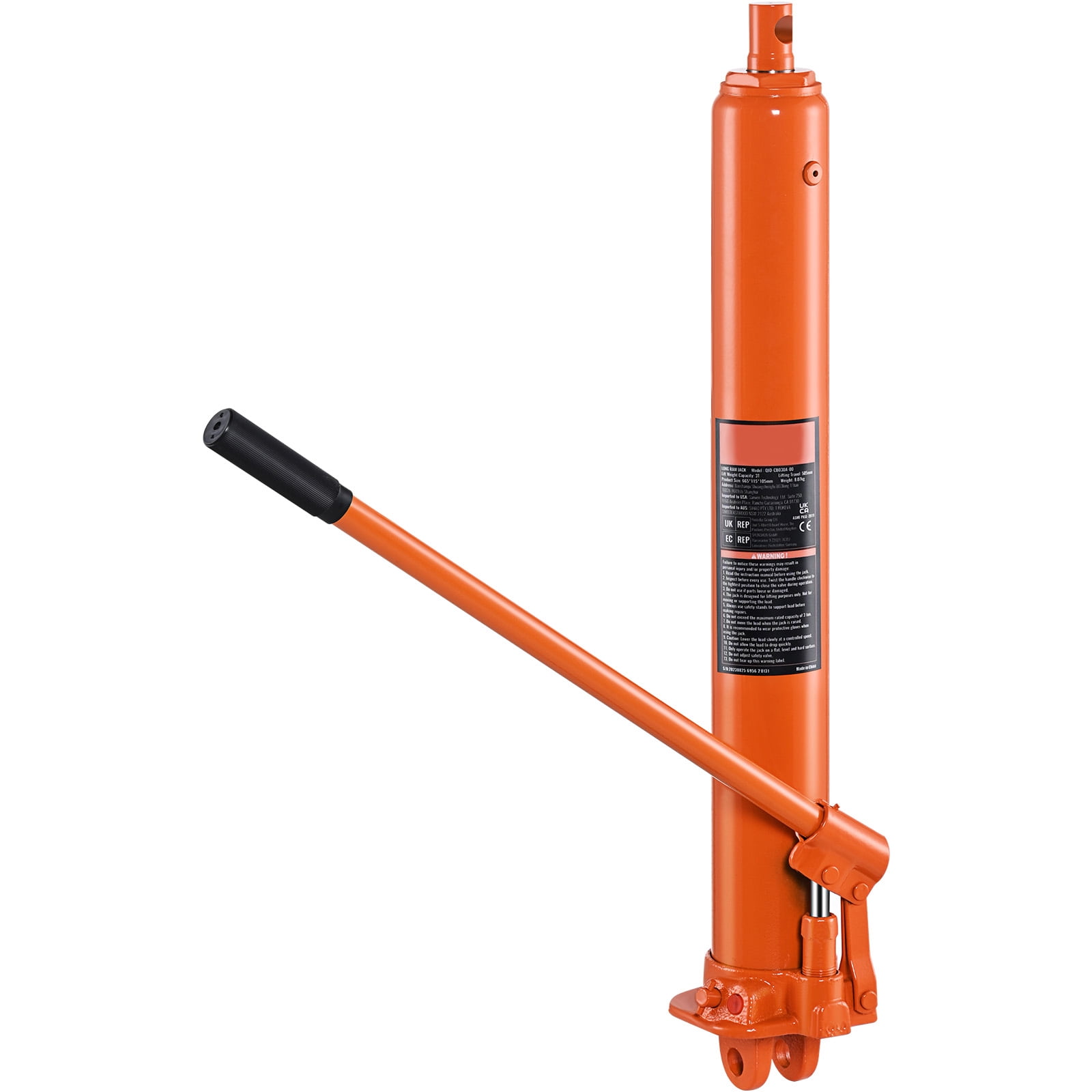 KFFKFF 3 Ton Hydraulic Long Ram Jack, Engine Hoist Cylinder with Single Piston Pump & Clevis Base, Suitable for Engine Lift Hoists, Garage/Shop Cranes, and Farm Mechanical Tasks