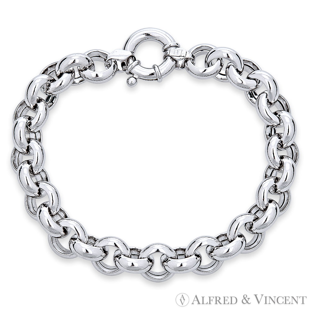 11mm x 4mm Thick Flat Rolo Cable Link Italian Chain Bracelet in .925  Sterling Silver w/ Rhodium