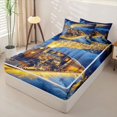 thumbnail image 2 of Castle Fairy Magical Train Zipper Twin Comforter Sets with Fitted Sheet and 2 Pillowcases,Winter Light Print Zipper Bedding Set for Bedroom,Black Gold,4-Piece,Navy Blue Reversible, 2 of 6