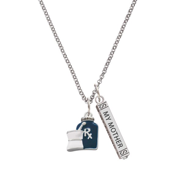 Delight Jewelry Silvertone Blue Prescription Bottle Silvertone Always My Mother Bar Charm Necklace, 23"