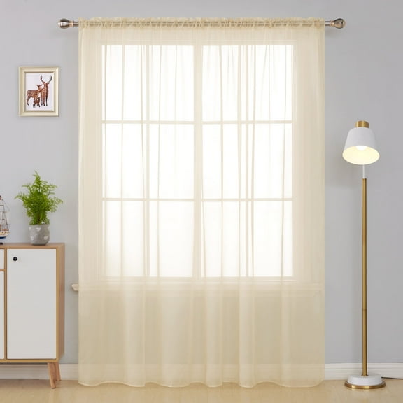 Deconovo Extra Wide Sheer Curtains for Patio Door, Rod Pocket Voile Panel, 100 x 84 Inch, Beige, 1 Panel