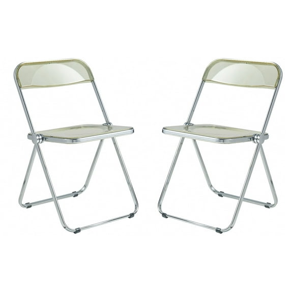 LeisureMod Lawrence Modern Acrylic Folding Chair With Metal Frame Set of 2 in Amber