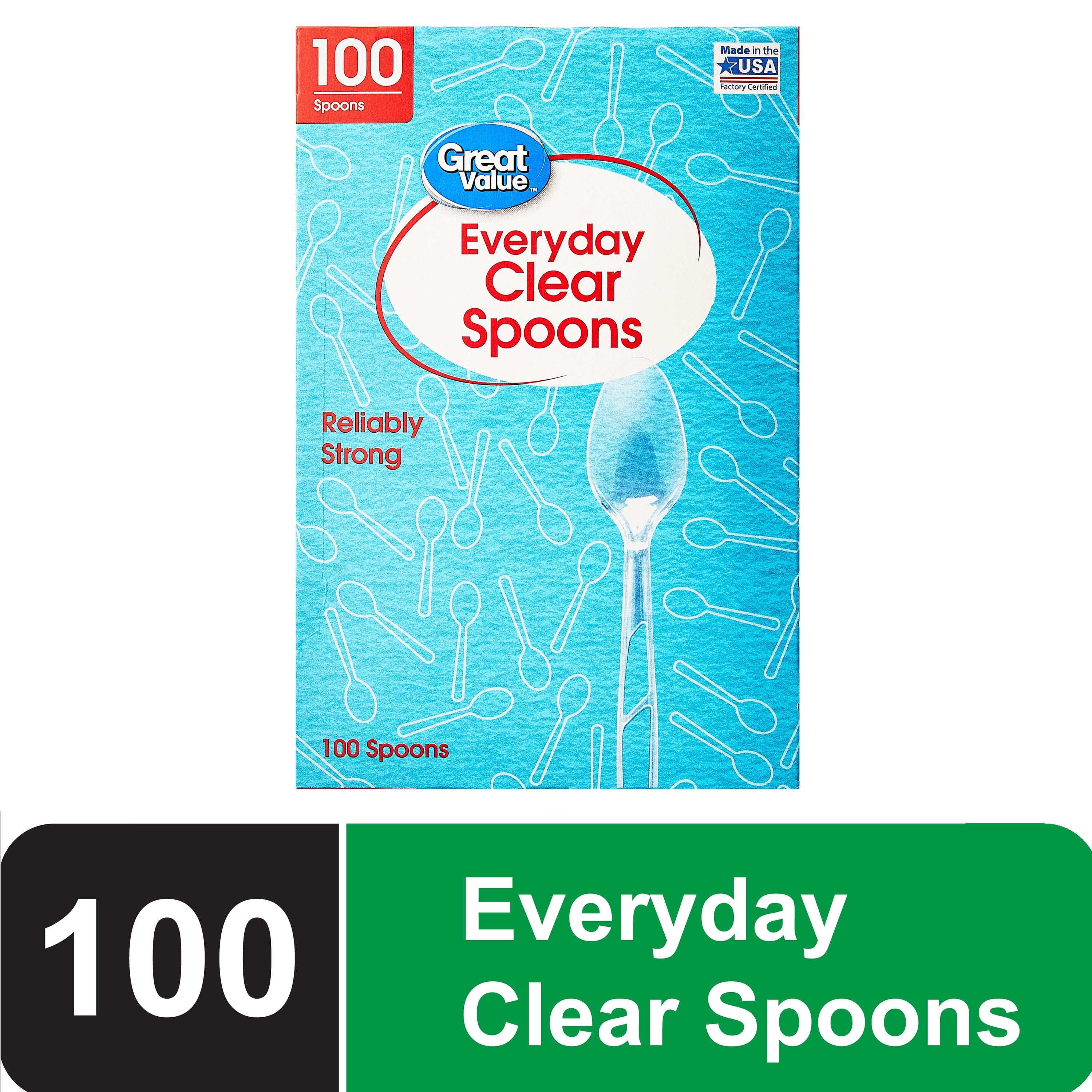 (2 pack) Great Value Plastic Everyday Clear Spoons, 100 Count