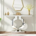 thumbnail image 2 of Tribesigns 43-Inch Mirrored Console Table with O-Shaped Base, Modern Silver Glass Entryway Table with Mirror Finish, 2 of 5