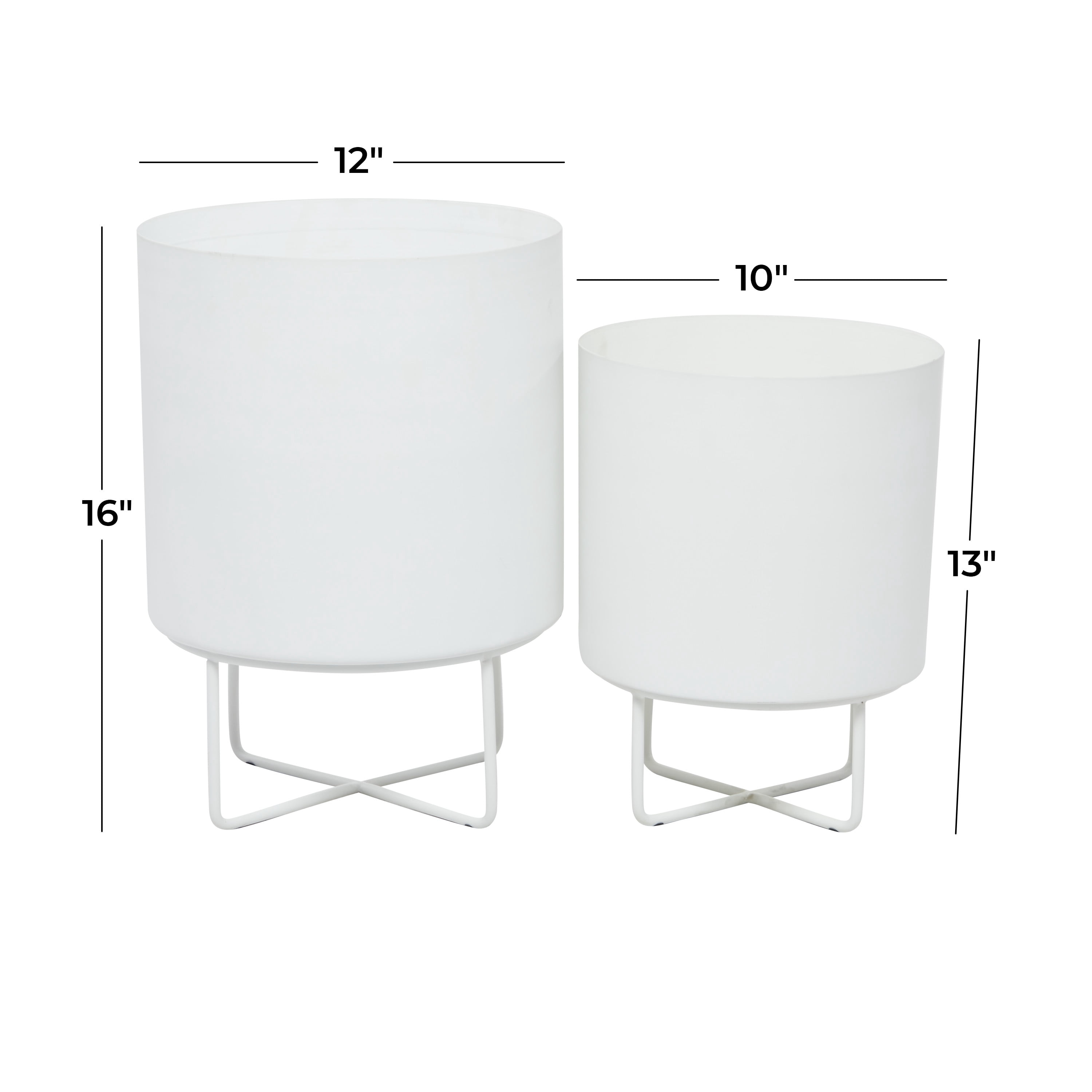 CosmoLiving by Cosmopolitan White Metal Indoor Outdoor Indoor Outdoor Planter, Set of 2 16", 13"H