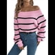 thumbnail image 2 of Suéter de Rayas con Hombros Descubiertos para Mujer, Moda de Otoño, Suéteres de Punto Casuales, Suéter Y2k, Blusas Lindas. Rosa XL, 2 of 10