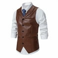 thumbnail image 6 of ZCFZJW Men's Leather Vest Casual Western Vest Jacket Lightweight Single-breasted V-Neck Slim Fit Suit Vest Waistcoat with Pocket #02-Coffee S, 6 of 9