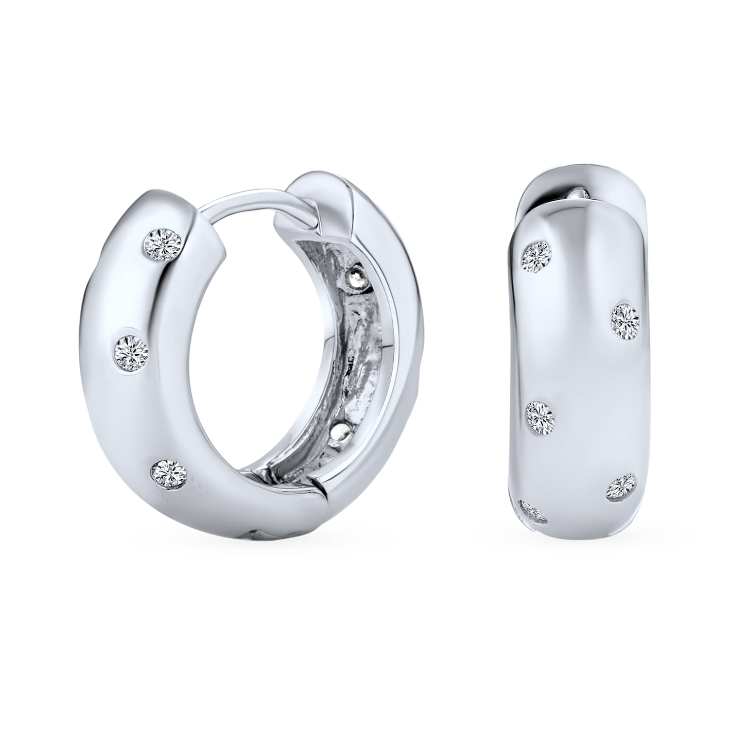 0.50 925 Sterling Silver White Clear CZ Hoop Earrings
