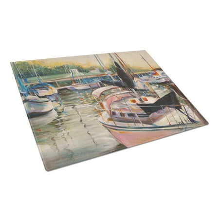 

Caroline s Treasures Black Sails Sailboat Glass Cutting Board Large