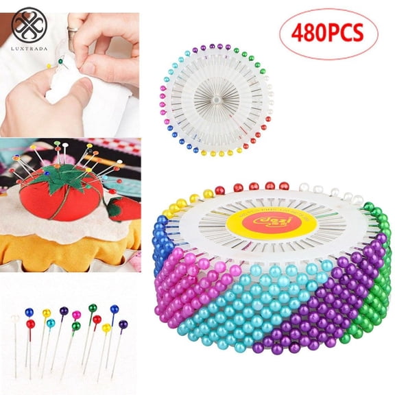 480-pieces Multicolor Straight Pins with Pearlized Round Ball Head for Sewing Quilting Dress Wedding Craft Decoration