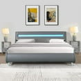 thumbnail image 2 of Faux Leather Upholstered Platform Bed Frame with led lighting , Curve Design, Wood Slat Support, No Box Spring Needed, Easy Assemble, Queen Size, Gray, 2 of 8