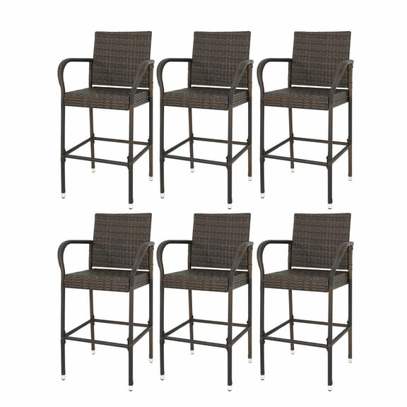 SONGMY 6-Pack 46-inch Wicker Bar Stools, Rattan Barstools for Indoor Outdoor Patio Furniture, All Weather Bar Stools