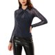 thumbnail image 1 of INSPIRAR CHIC Blusas de Fiesta para Mujeres con Cuello Torcido, Manga Larga de Malla Transparente, Brillante, Color Azul Oscuro, Talla L, 1 of 6