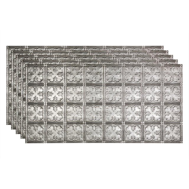 FASÄDE Traditional 10 Decorative Vinyl 2ft x 4ft Glue Up Ceiling Panel in Crosshatch Silver (5 Pack)