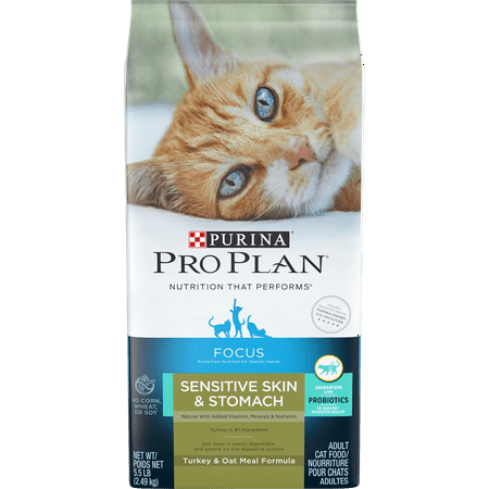Purina Pro Plan Probiotics, Sensitive Skin & Stomach, Natural Dry Cat Food, FOCUS Turkey & Oat Meal - 5.5 lb. (Best Cat Food For Cats With Allergies)