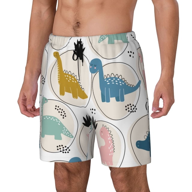 Balery Cute Dinosaurs Bañador para hombre, shorts de playa de secado rápido con entrepierna y forro de compresión-Medium