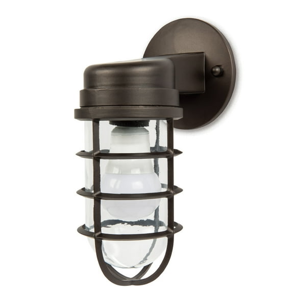 Better Homes & Gardens 10" Outdoor Wall Light, Bronze Metal Cage Jar Glass Shade, Bulb Not Included