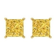 thumbnail image 3 of 14K Solid Gold Screw Back Stud Earrings for Women | 2 cttw Princess Cut Simulated Yellow Diamond | Yellow Gold, 3 of 5