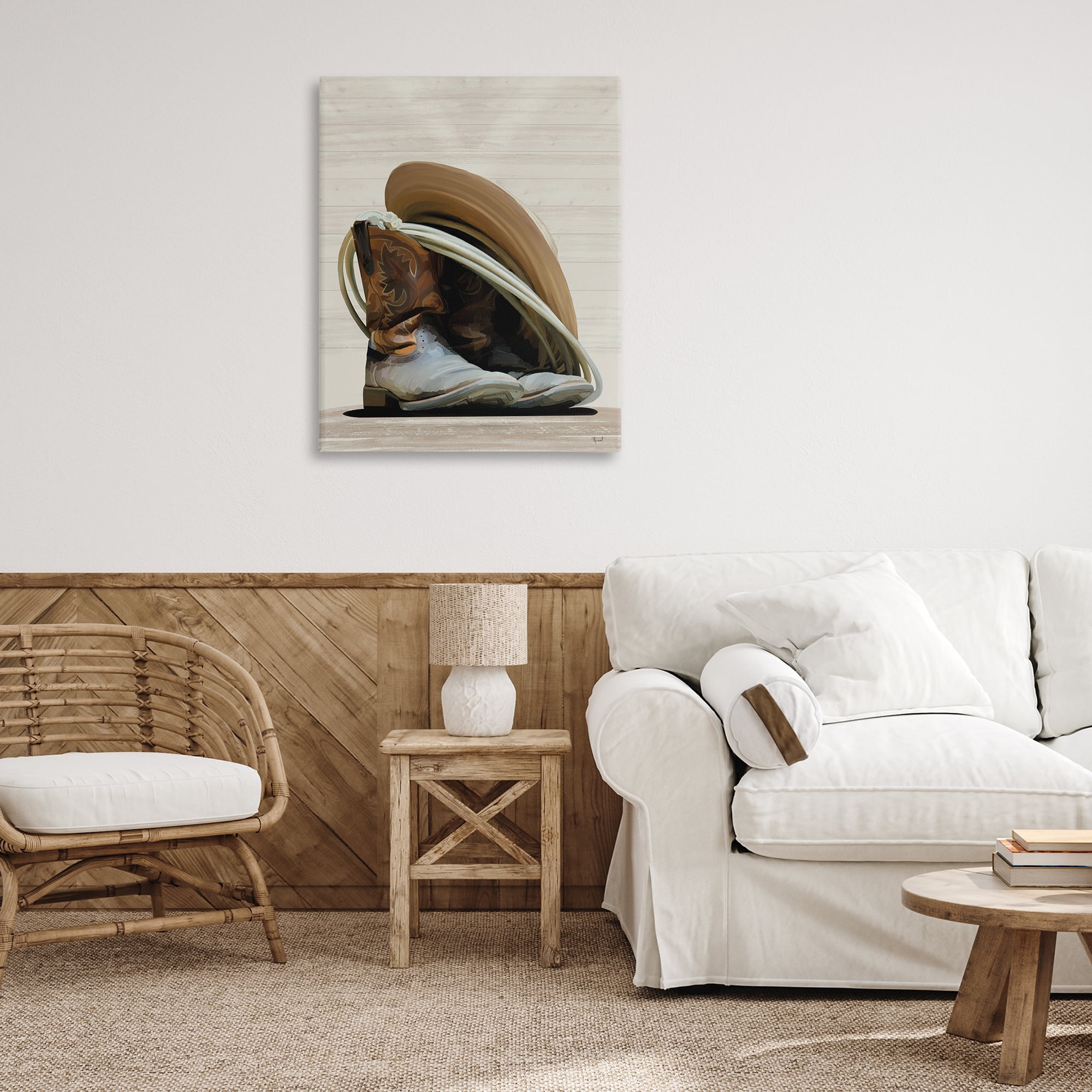Stupell Industries Cowboy Gear on Beige Fashion Painting Wrapped Canvas Art Print Wall Art, 30 x 40