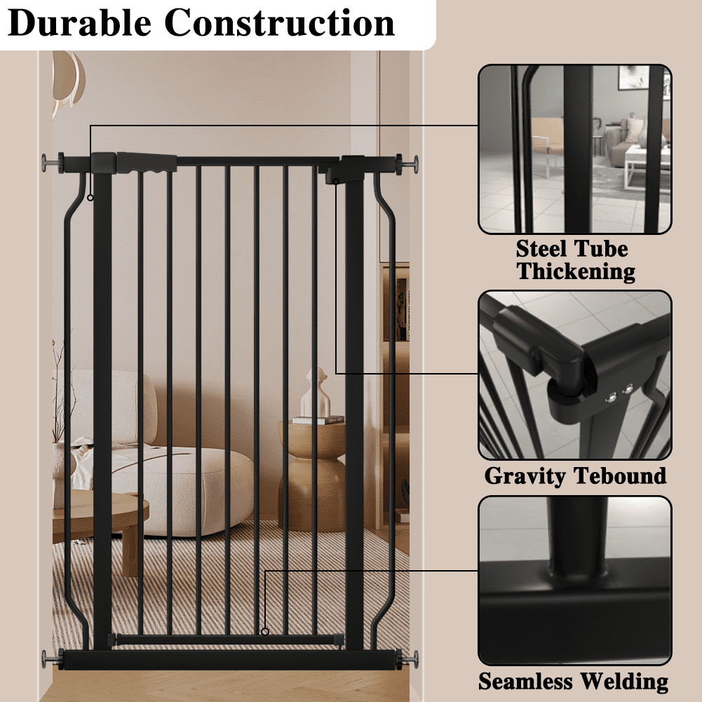 Fairy Baby Baby Gate Tall 40.55" Extra Wide Pet Dog Gate 30"-34" Black Metal