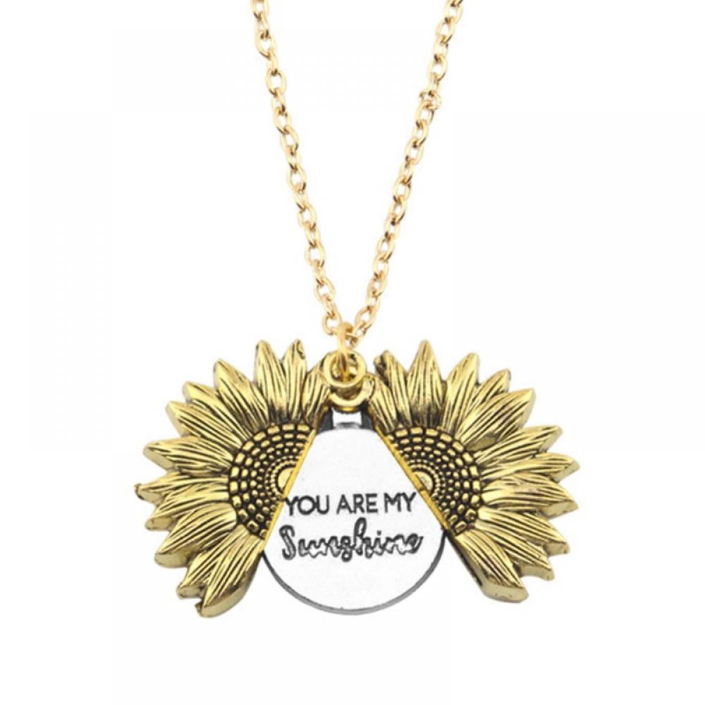 You Are My Sunshine Necklace - Sunflower Necklace with Engraved Hidden Message Pendant for Women, Mother, Daughter, Women's, Size: 2.9*3cm, Gold