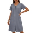 thumbnail image 2 of Jamicy Nightgowns for Women Zip Up Housecoat Zipper Front Robe V Neck Lightweight Bathrobe Short Sleeve Loungewear Nightgowns with Pockets, 2 of 8