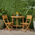 thumbnail image 3 of GDF Studio Pavillion Outdoor Acacia Wood 3 Piece Half Round Folding Bistro Set, Natural, 3 of 13
