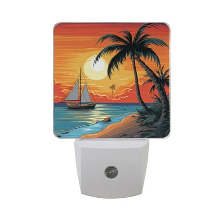 

Sea Palm Trees in Sunset Night Light LED Dusk to Dawn Auto Sensor Night Lamp Plug-in Nightlight for Bedroom Hallway Kitchen 2 PCs