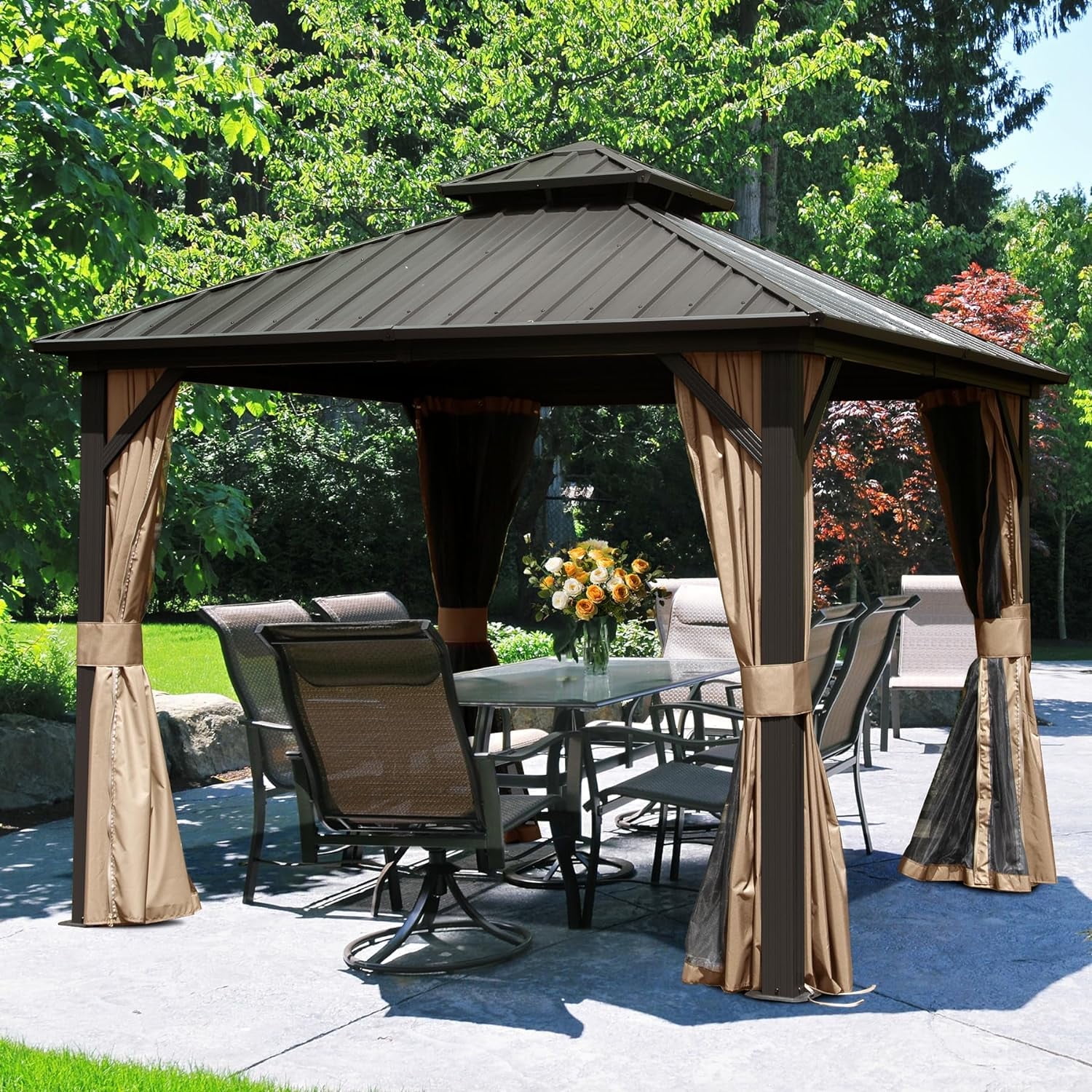 Domi Outdoor 10x10 ft Hardtop Gazebo Canopy Metal with Galvanized