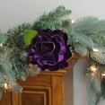 thumbnail image 3 of Northlight 5" Purple Velvet Camellia Flower with Leaf Clip On Christmas Ornament, 3 of 3