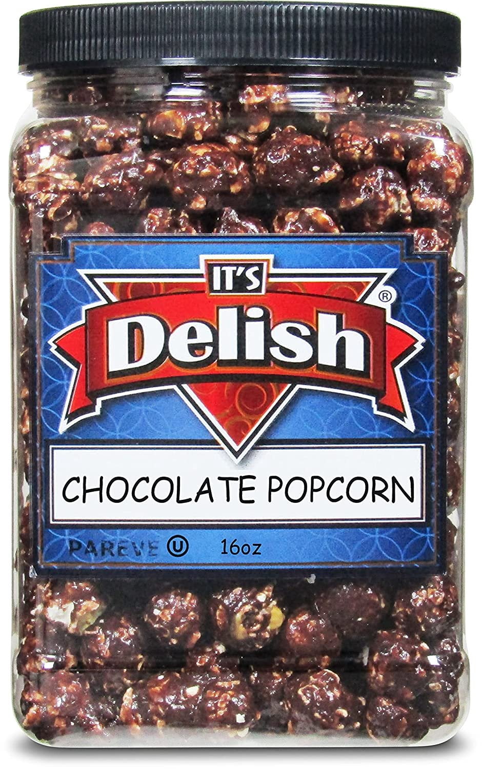 Gourmet Chocolate Popcorn by Its Delish, 16 OZ Jumbo Container  Festive Caramel Corn Air Popped Sweet and Crunchy Glazed Carmel Corn Snack, Movie Night, Parties, Events - Gluten Free, Vegan, Kosher