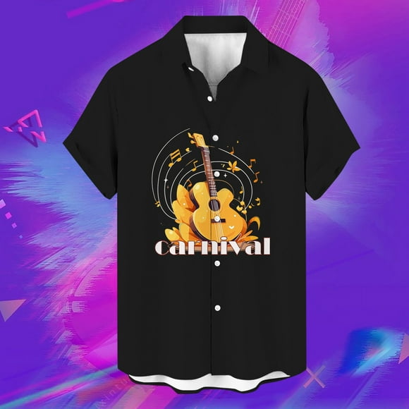 toraway Mens Shirts Long Sleeve Dress Men's Spring and Summer Men's Fashion Loose Music Guitar Printed Short Sleeved Shirt M