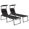 thumbnail image 1 of Outsunny Chaise Longue Pliante 2 Pcs, Chaises Inclinables pour Bronzage, Noir, 1 of 10