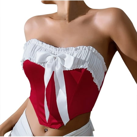 Overbust Corset Plus Size Women s Christmas Corset Tops Plus Size Outfit Costume Bustier Backless Waist Strapless Shapewear Tops Cute Corset Tops S-30 Wine S