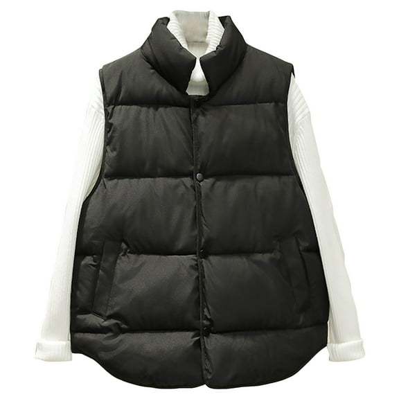 Women's Fashionable Plain Quilted Vest Sleeveless Stand-Up Collar Down Vest Winter Warm Puffer Jacket Cotton Winter Jacket Teenager Girls Transition Jacket Winter Coat Softshell Jacket