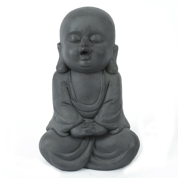 LuxenHome Gray MgO Meditating Buddha Monk Garden Statue