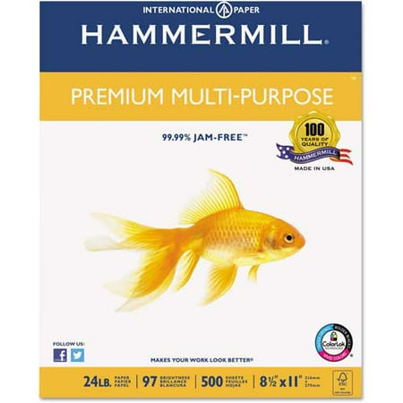 Hammermill Premium Multipurpose Paper, 8.5x11In, 24lb, 97 Bright, 500 Sheets