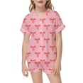 thumbnail image 4 of FYDUU Girls Pajamas Bow Printed Short Sleeve Shorts 2 Piece Pajama Set Kids Button Down Sleepwear Soft Casual Loungewear Outfit 9-10 Years, 4 of 4